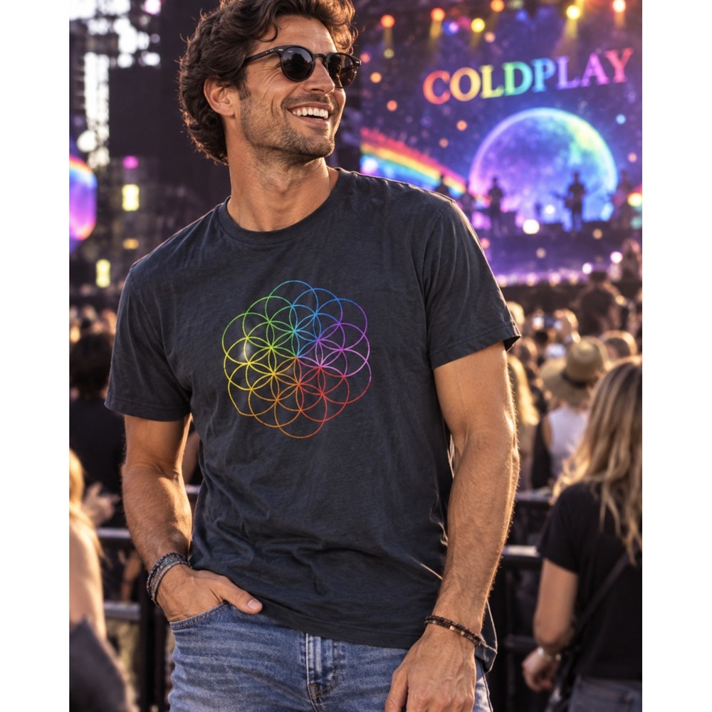 Coldplay A Head Full of Dreams World Tour 2016 T-Shirt Black Rainbow Unisex L L